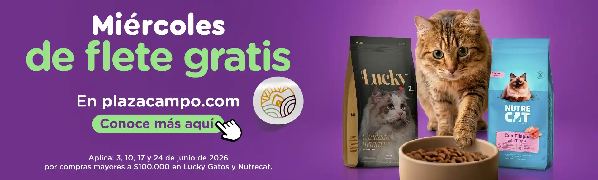 Flete gratis todos los miércoles en Lucky Gatos y Nutrecat